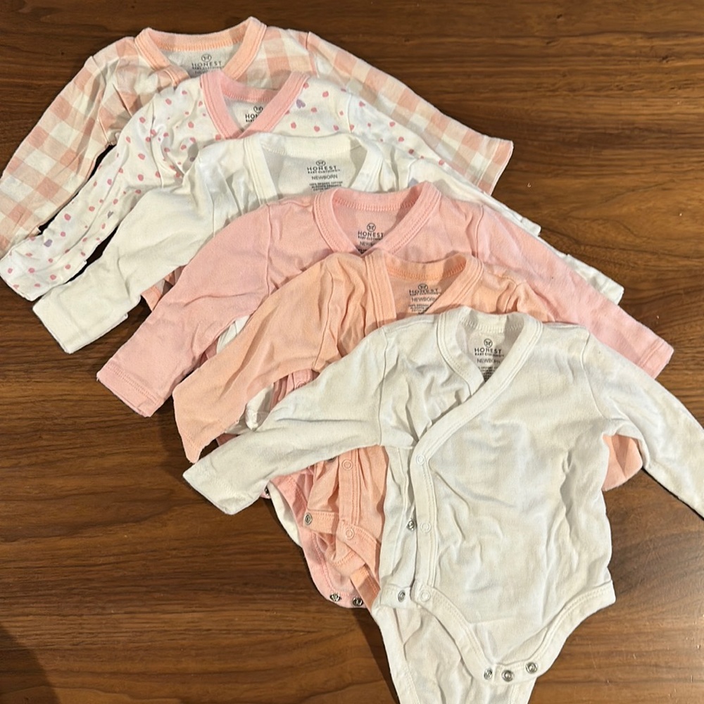 6 pack Honest Baby Kimono Snap Newborn Onesie Long-Sleeve
